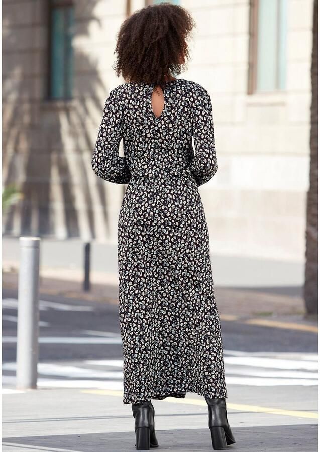 Lascana Midi-jurk met bloemenprint en split bij de benen jurk met print lange mouwen - Foto 5