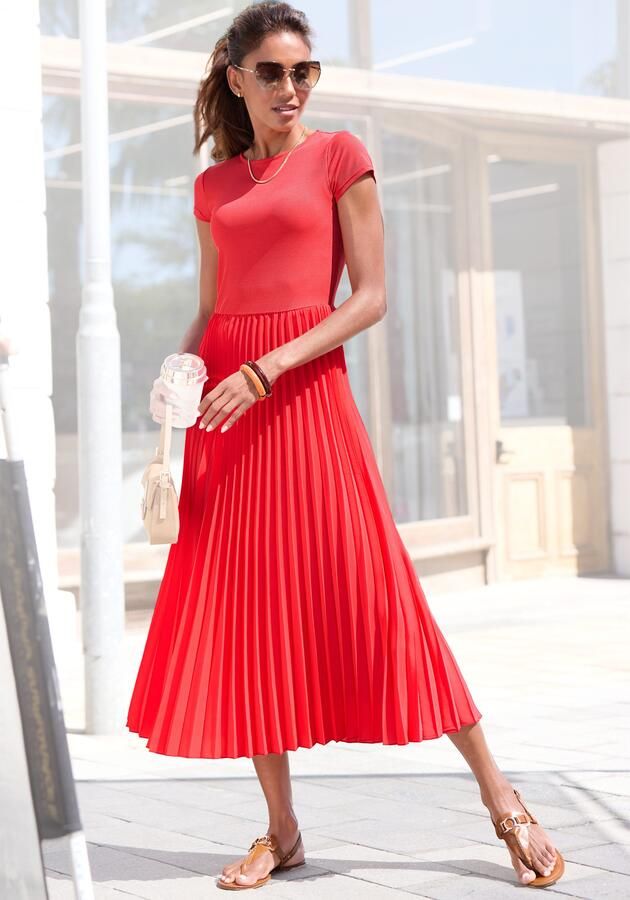 Lascana Midi-jurk met plissé rokdeel basic modieus - Foto 3