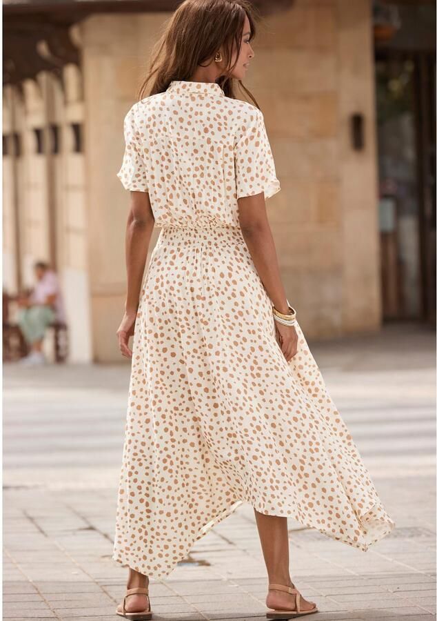 Lascana Midi-jurk met stippenprint asymmetrische zoom - Foto 2