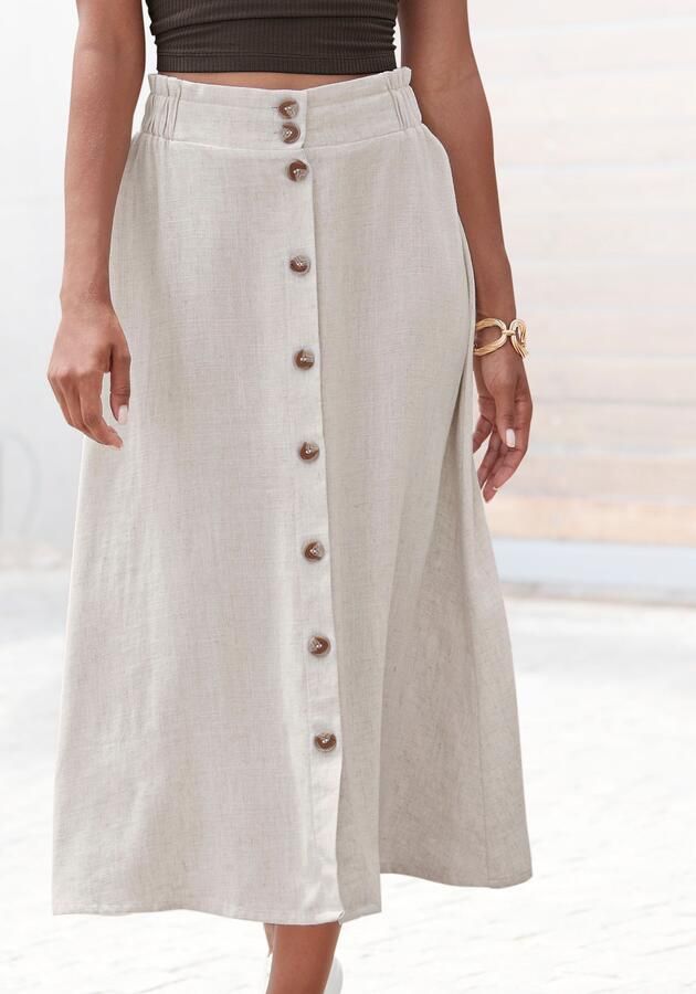 Lascana Midirok met knoopsluiting linnen rok zomerrok - Foto 5