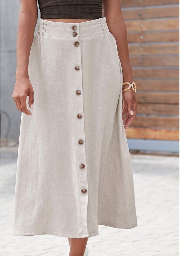 Lascana Midirok met knoopsluiting linnen rok zomerrok - Foto 3