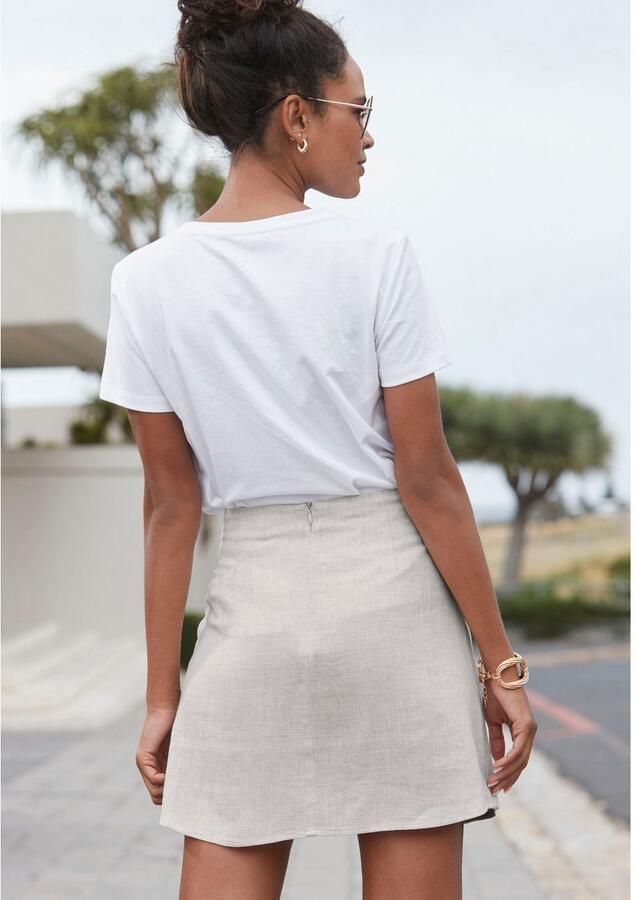 Lascana Minirok met linnen en decoratieve koordsluiting korte linnen rok mini rok - Foto 4