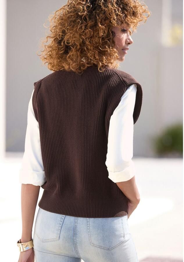 Lascana Mouwloos vest AMIRA met goudkleurige knopen pullunder modieus