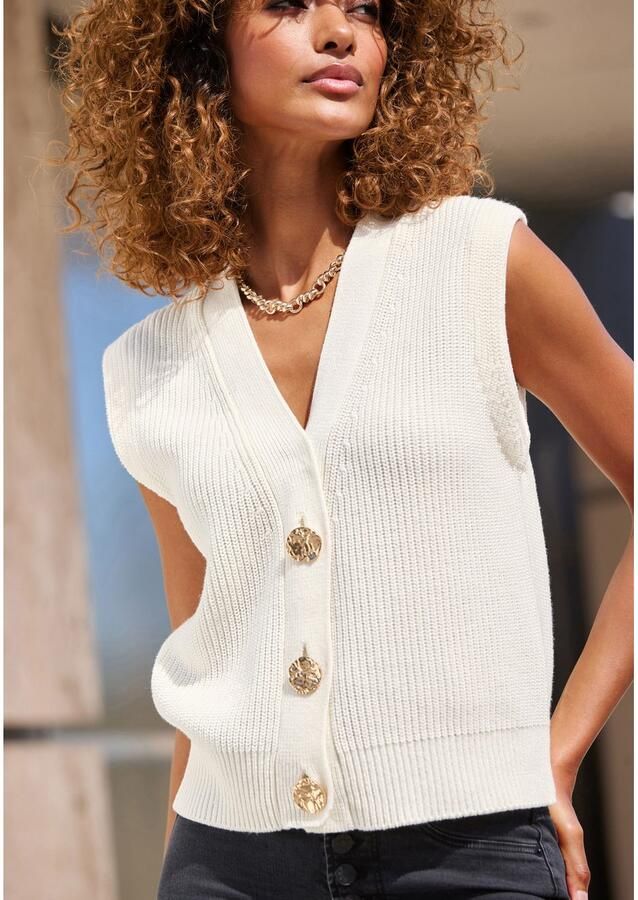 Lascana Mouwloos vest AMIRA met goudkleurige knopen pullunder modieus