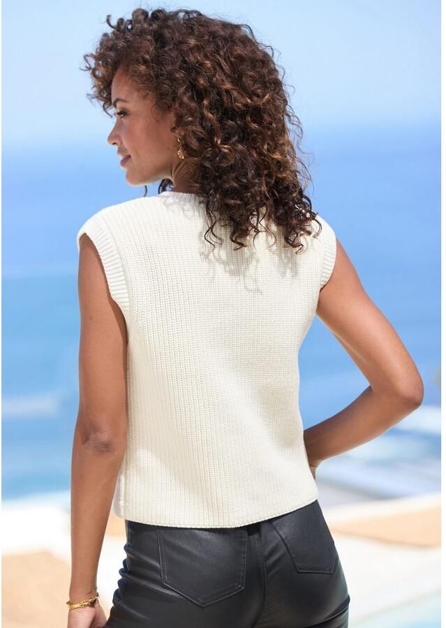 Lascana Mouwloos vest met knoopsluiting mouwloze gebreide trui vrouwelijk chique - Foto 2