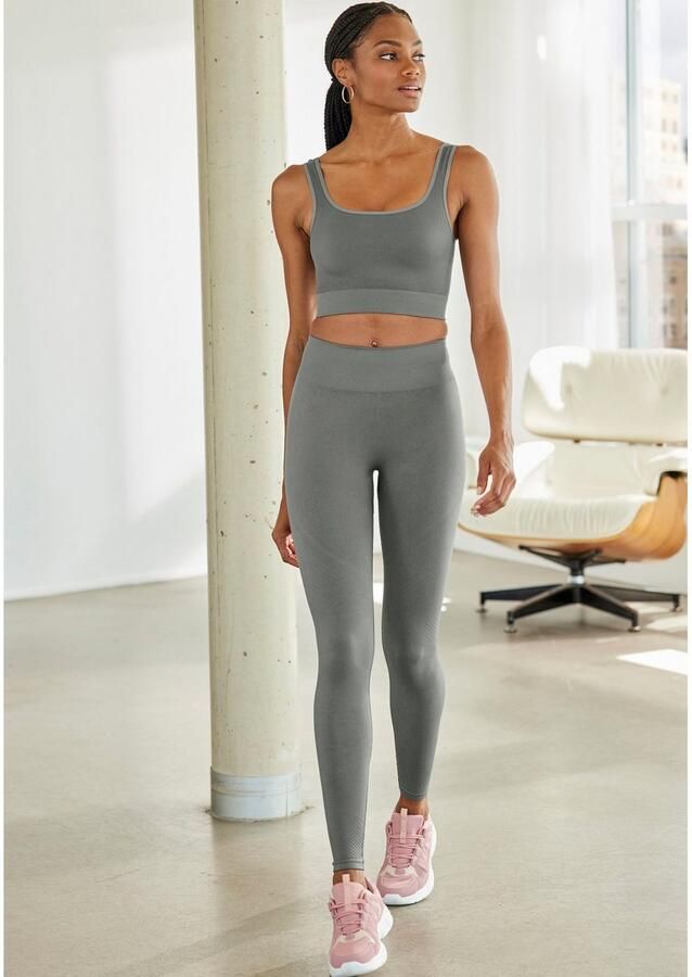 Lascana Naadloze legging Po Push Up met ribstructuur en shaping-effect sportbroek sportleggings - Foto 4