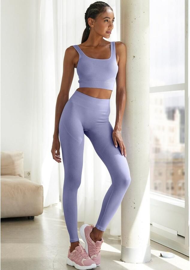 Lascana Naadloze legging Po Push Up met ribstructuur en shaping-effect sportbroek sportleggings - Foto 5