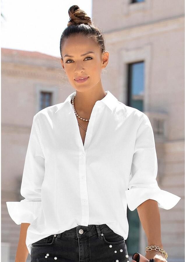 Lascana Overhemdblouse achter langer gesneden damesblouse van katoen klassiek-elegant - Foto 4