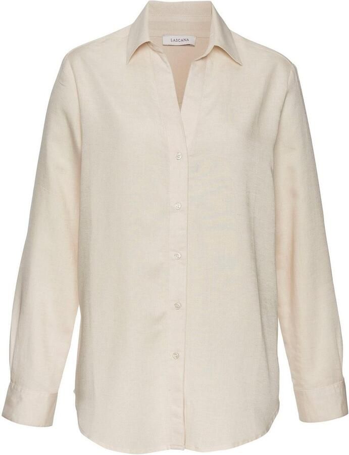 Lascana Overhemdblouse van linnenmix damesblouse met overhemdkraag en knoopsluiting