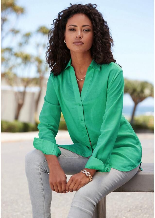 Lascana Overhemdblouse van linnenmix damesblouse met overhemdkraag en knoopsluiting - Foto 3