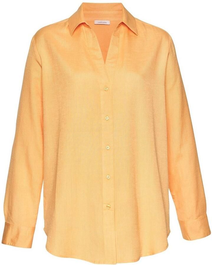 Lascana Overhemdblouse van linnenmix damesblouse met overhemdkraag en knoopsluiting