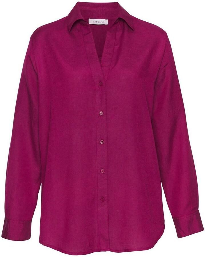 Lascana Overhemdblouse van linnenmix damesblouse met overhemdkraag en knoopsluiting