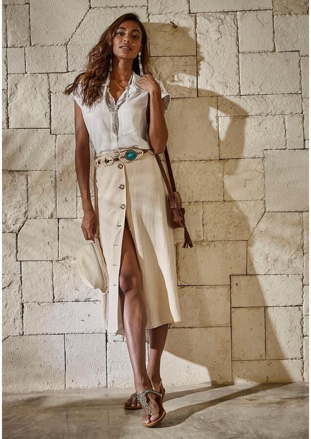 Lascana Overhemdblouse van mix van linnen met knoopsluiting blouse met korte mouwen linnen blouse - Foto 3