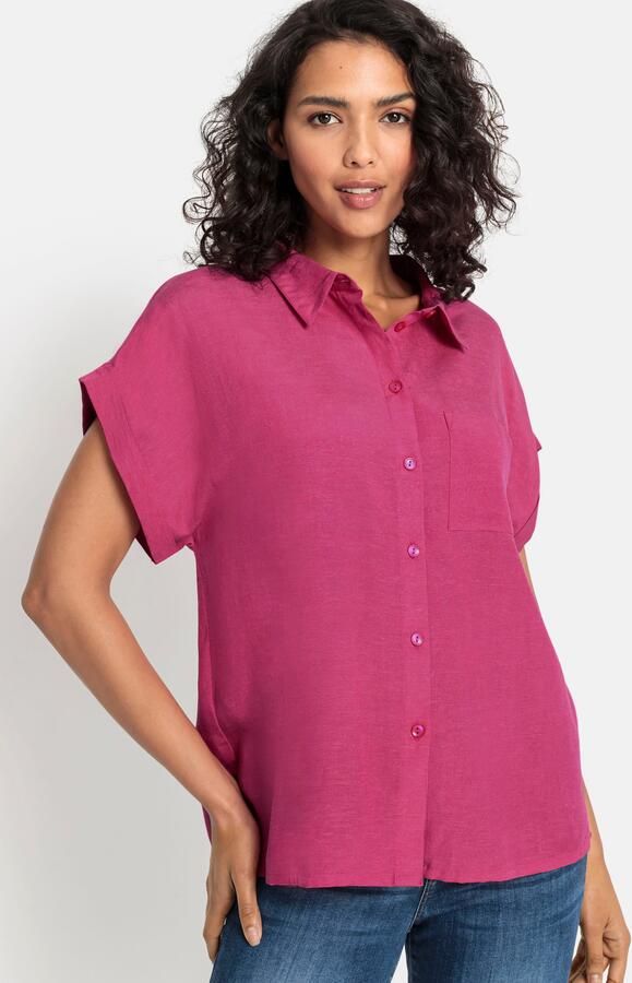 Lascana Overhemdblouse van mix van linnen met knoopsluiting blouse met korte mouwen linnen blouse - Foto 3