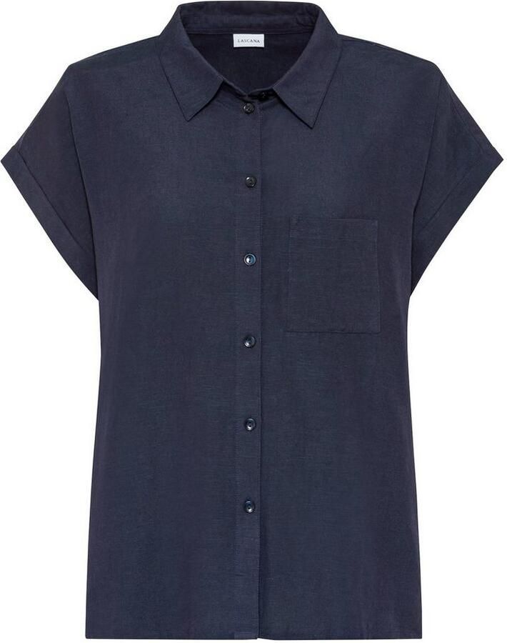 Lascana Overhemdblouse van mix van linnen met knoopsluiting blouse met korte mouwen linnen blouse