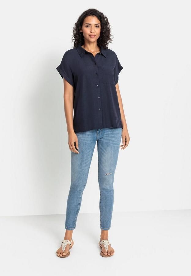 Lascana Overhemdblouse van mix van linnen met knoopsluiting blouse met korte mouwen linnen blouse - Foto 4