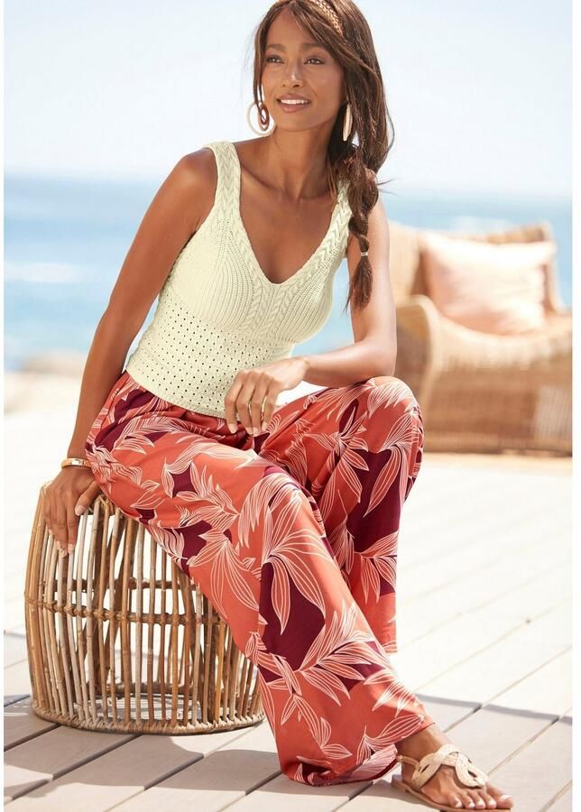 Lascana Palazzobroek met all-over print en zakken wide leg stoffen broek