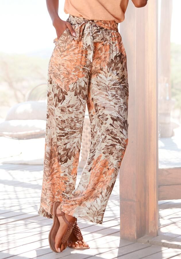 Lascana Palazzobroek met bloemenprint zomerse stofbroek met zakken strandbroek (Met vastgezette bindceintuur) - Foto 8