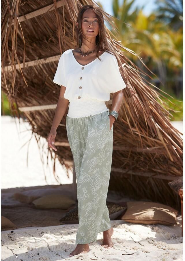 Lascana Palazzobroek van crêpe viscose met elastische gesmokte boorden stoffen broek