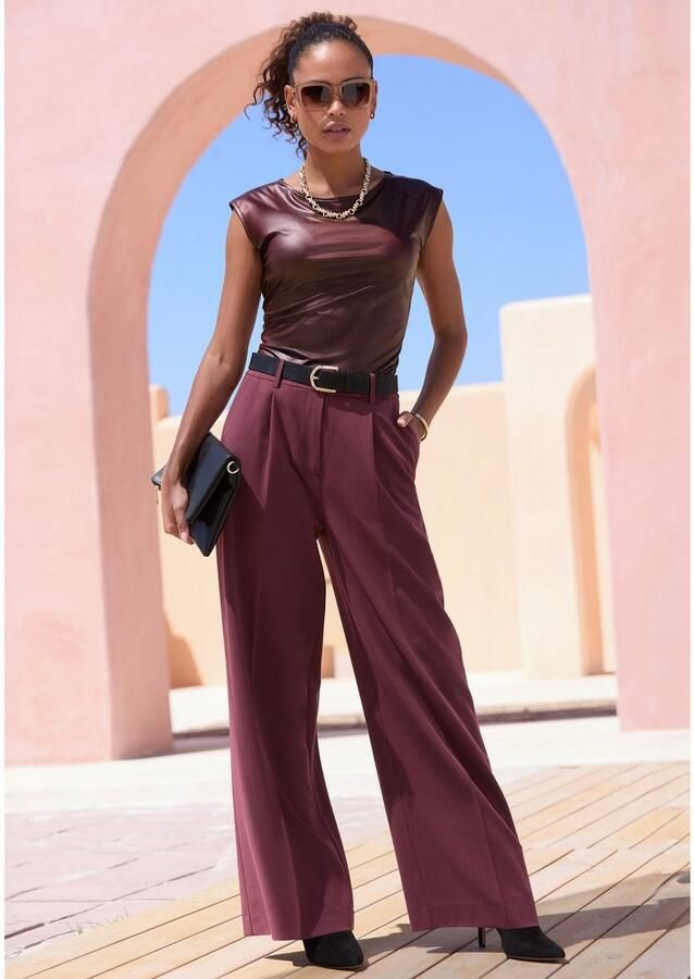 Lascana Shirt met ronde hals van imitatieleer party top - Foto 2