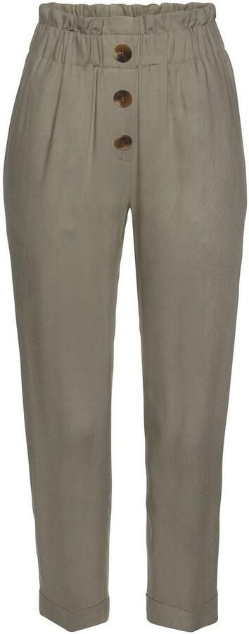 Lascana Paperbag-broek met sierknopen en elastische tailleband stofbroek opgerolde broekzoom - Foto 6