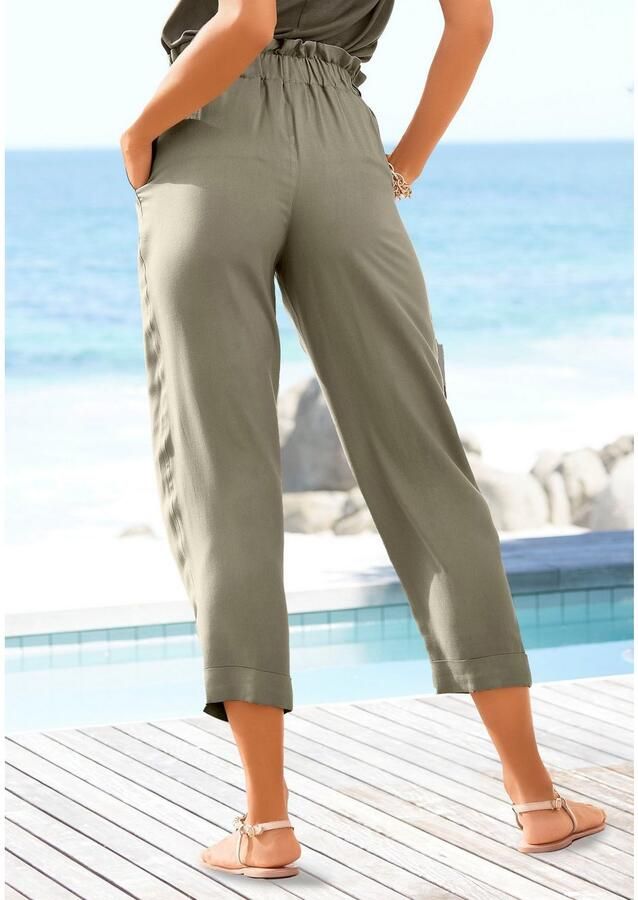 Lascana Paperbag-broek met sierknopen en elastische tailleband stofbroek opgerolde broekzoom - Foto 2