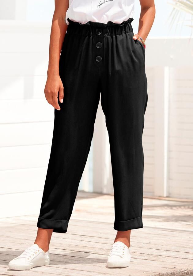 Lascana Paperbag-broek met sierknopen en elastische tailleband stofbroek opgerolde broekzoom - Foto 6