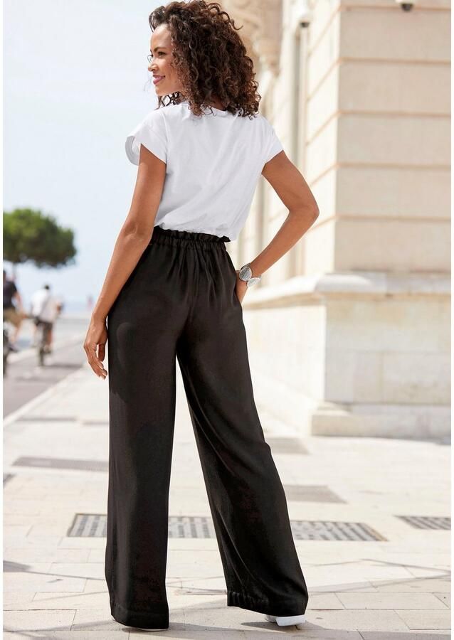 Lascana Paperbag-broek met wijde pijpen en zakken wide leg stoffen broek casual elegant - Foto 2