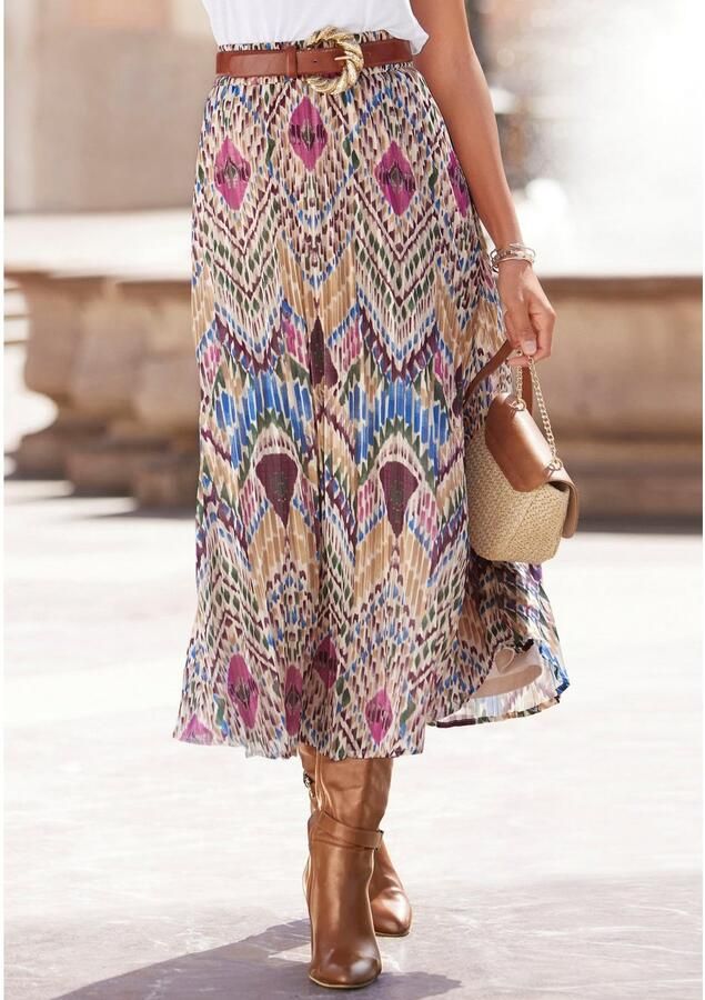 Lascana Plissérok van lichte chiffonstof midirok met aloverprint zomers - Foto 5