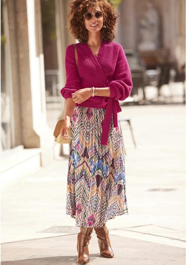 Lascana Plissérok van lichte chiffonstof midirok met aloverprint zomers - Foto 4