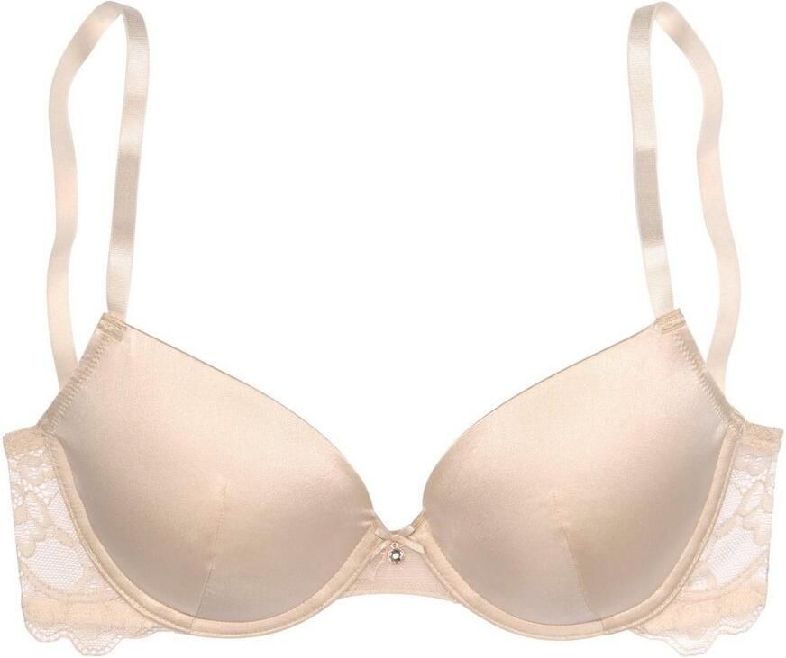 Lascana Push-up-bh Alana gemaakt van elegante stof met hoog zijdegehalte en gebloemd kant lingerie