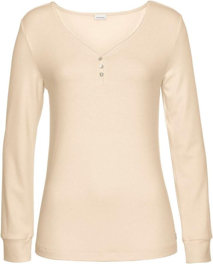 Lascana Pyjama met geribd shirt met lange mouwen (2-delig 1 stuk)