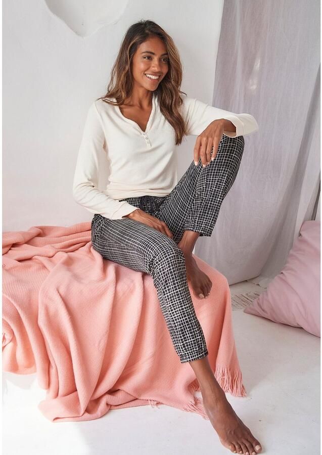 Lascana Pyjama met geribd shirt met lange mouwen (2-delig 1 stuk) - Foto 3