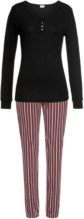 Lascana Pyjama met geribd shirt met lange mouwen (2-delig 1 stuk) - Foto 4