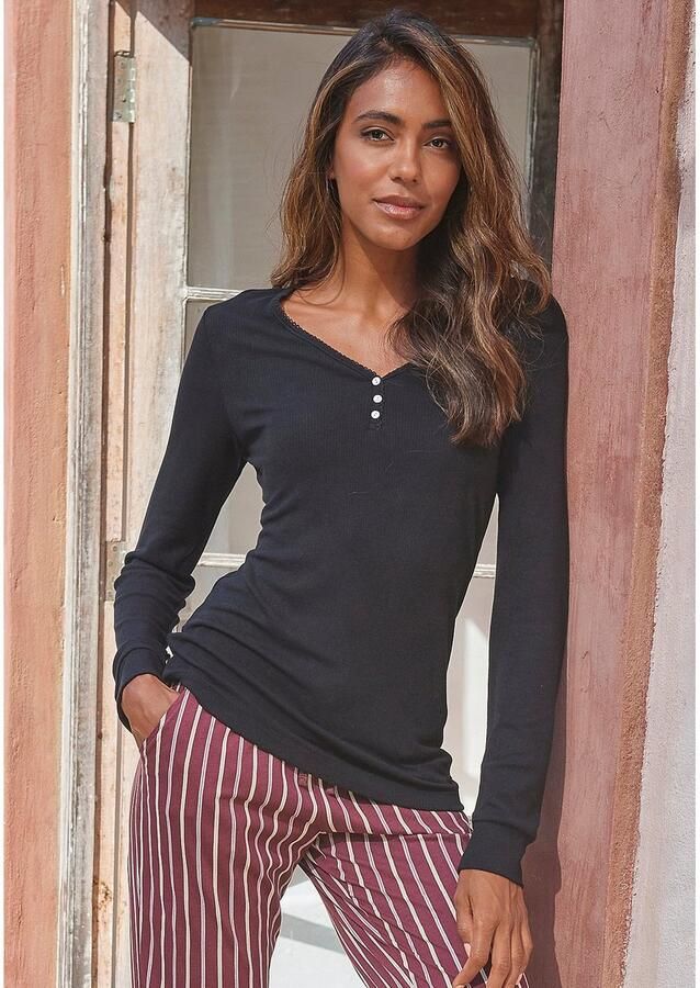 Lascana Pyjama met geribd shirt met lange mouwen (2-delig 1 stuk) - Foto 3