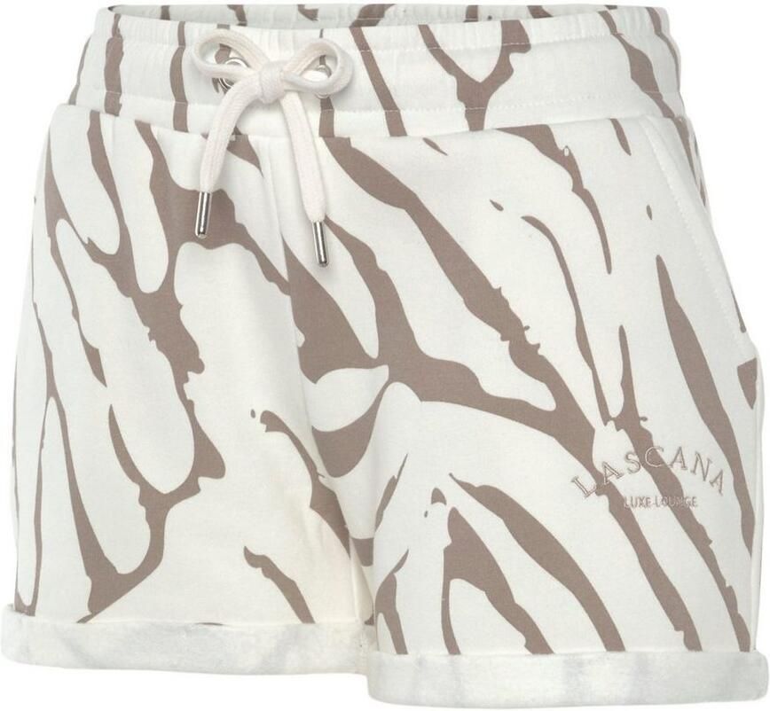 Lascana Relaxshorts Korte broek met zebraprint met zijzakken en logostiksel loungewear