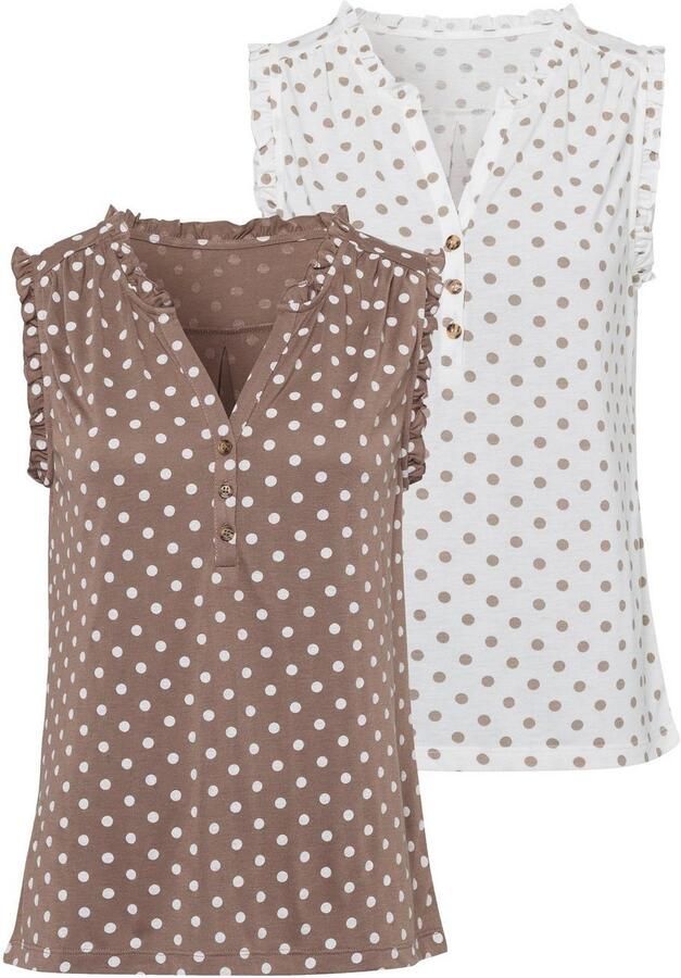 Lascana Ruchetop Met korte knoopsluiting in een gemakkelijk te onderhouden kwaliteit (Set van 2) - Foto 4