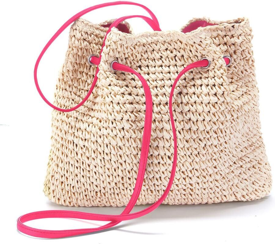 Lascana Schoudertas Strandtas van papierstro handtas schoudertas vegan