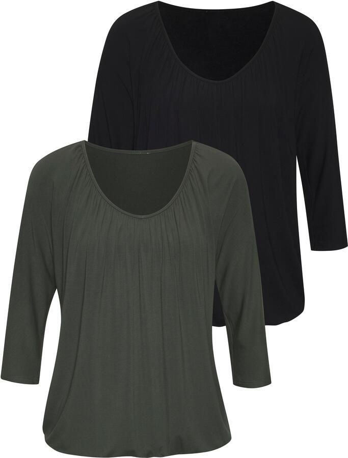 Lascana Shirt met 3 4 mouwen Met fijne plooien bij de hals (Set van 2) - Foto 6