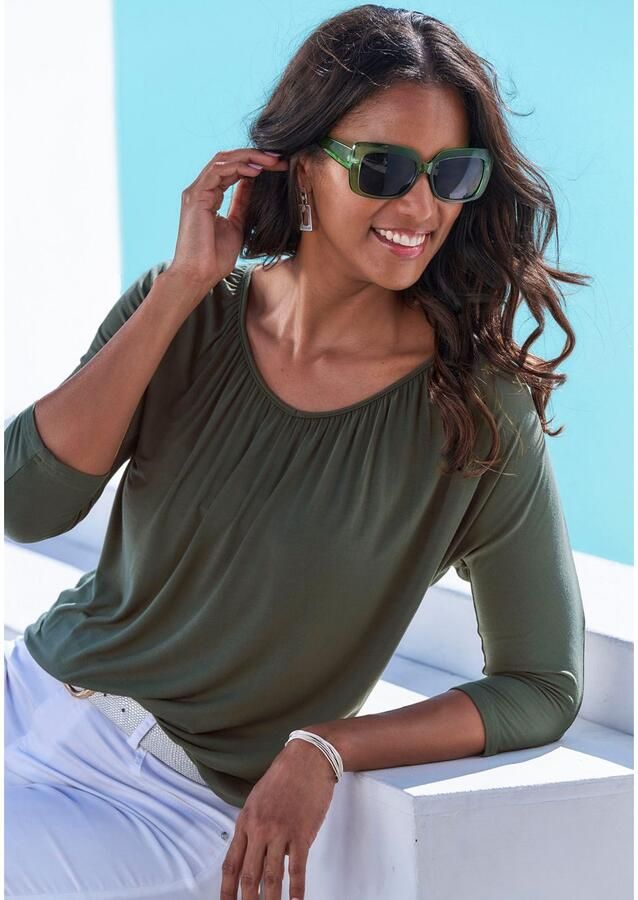 Lascana Shirt met 3 4 mouwen Met fijne plooien bij de hals (Set van 2) - Foto 3