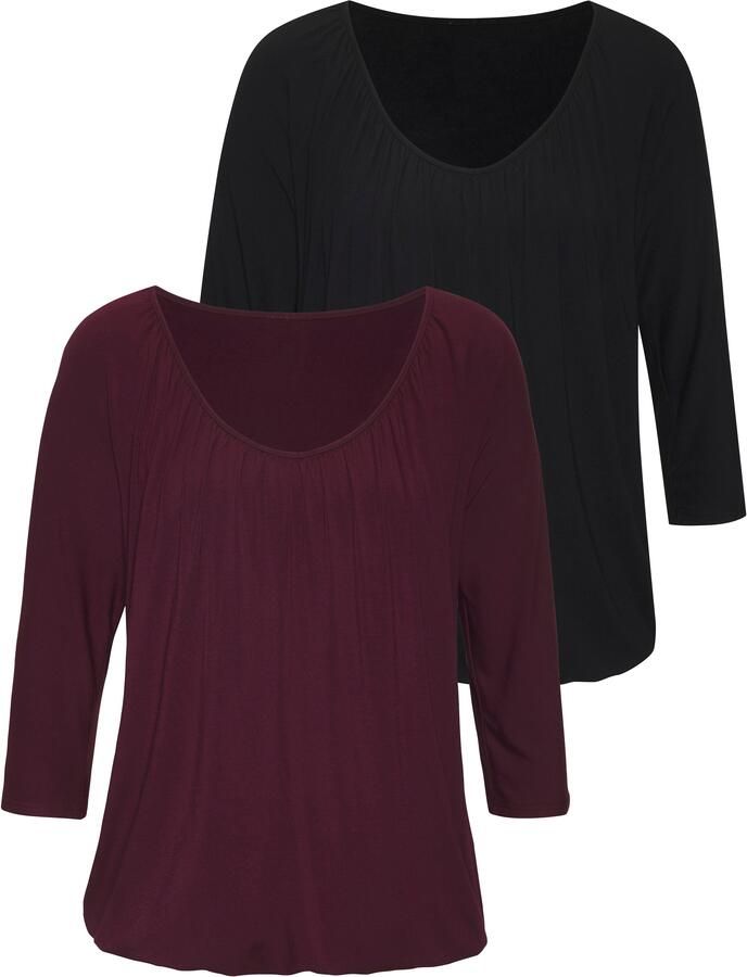 Lascana Shirt met 3 4 mouwen Met fijne plooien bij de hals (Set van 2) - Foto 6