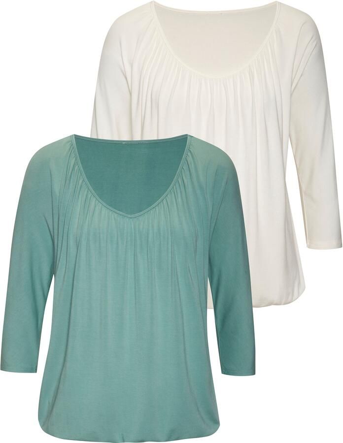 Lascana Shirt met 3 4 mouwen Met fijne plooien bij de hals (Set van 2) - Foto 6