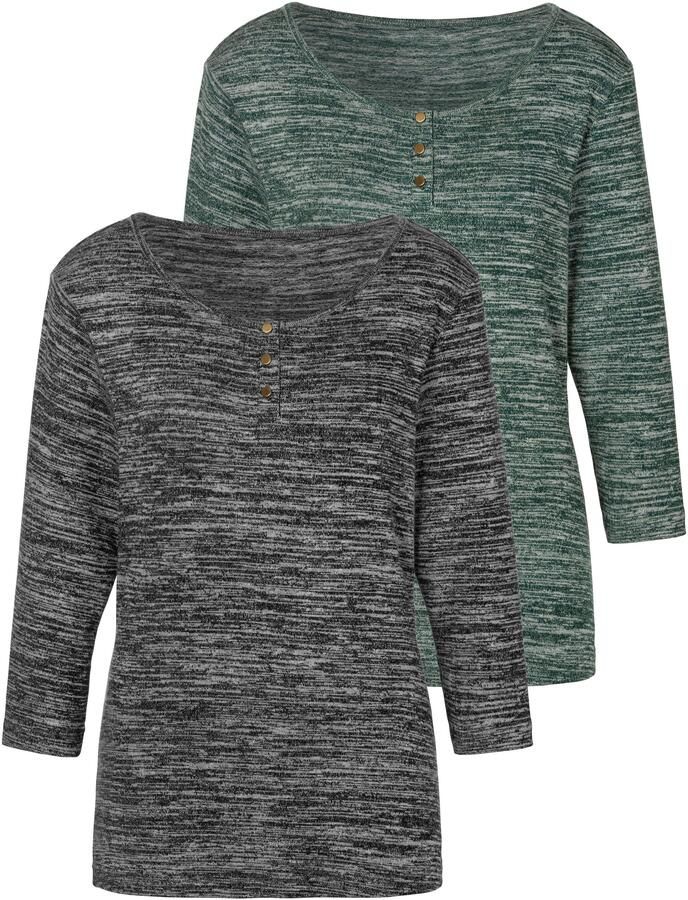 Lascana Shirt met 3 4-mouwen Met goudkleurige knopen van zachte viscosekwaliteit (Set van 2) - Foto 7