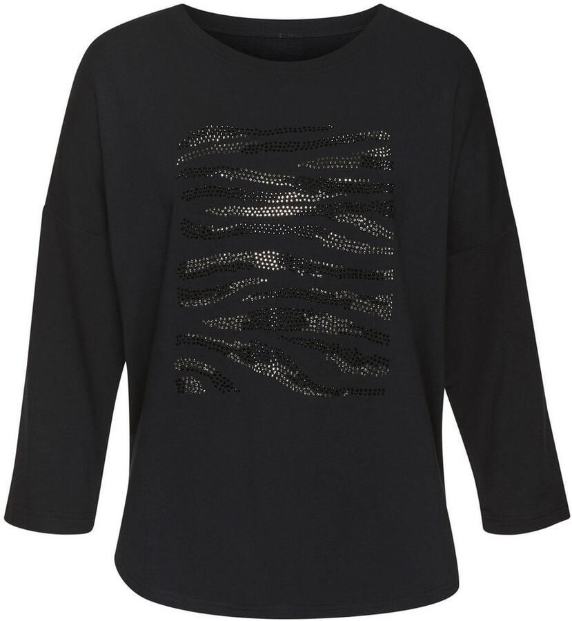 Lascana Shirt met 3 4 mouwen Met strass-dessin van hoogwaardige french terry-kwaliteit van viscose