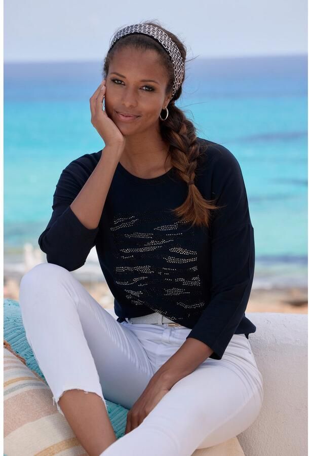 Lascana Shirt met 3 4 mouwen Met strass-dessin van hoogwaardige french terry-kwaliteit van viscose - Foto 4