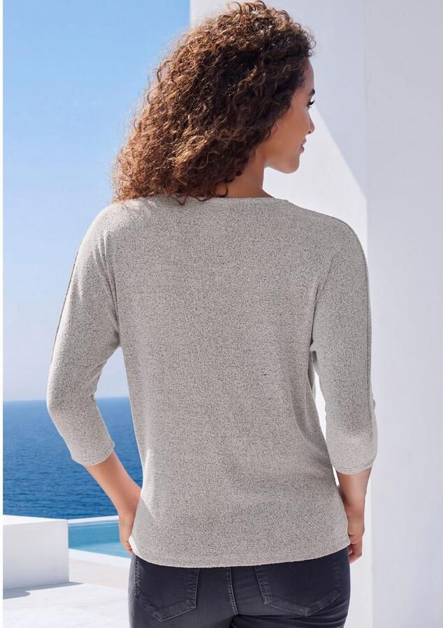 Lascana Shirt met 3 4 mouwen Met strassknop in bloemvorm van licht fijnbreisel in gemêleerde optiek - Foto 2