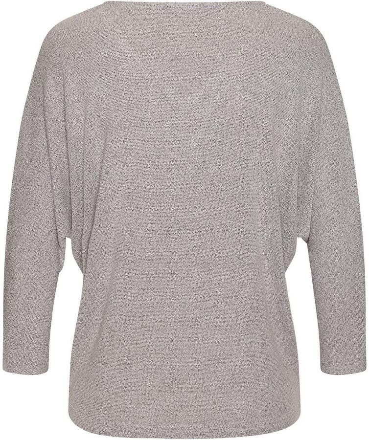 Lascana Shirt met 3 4 mouwen Met strassknop in bloemvorm van licht fijnbreisel in gemêleerde optiek