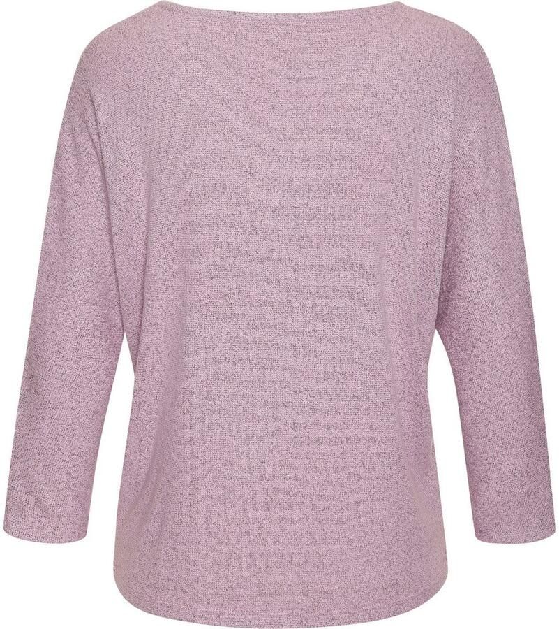 Lascana Shirt met 3 4 mouwen Met strassknop in bloemvorm van licht fijnbreisel in gemêleerde optiek