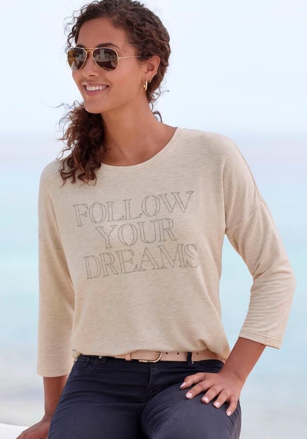 Lascana Shirt met 3 4 mouwen Met tekst van strassstenen van hoogwaardige french terry-kwaliteit van viscose - Foto 5