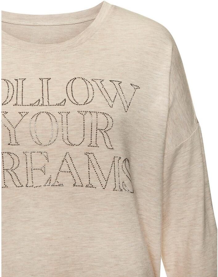 Lascana Shirt met 3 4 mouwen Met tekst van strassstenen van hoogwaardige french terry-kwaliteit van viscose - Foto 2